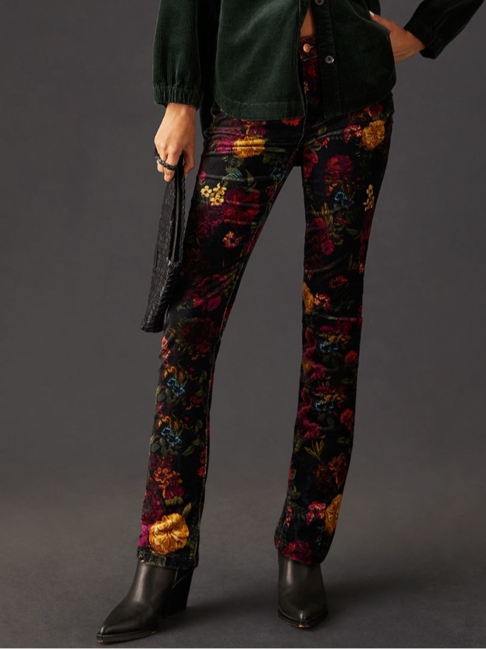 Anthropologie Pilcro Mid-Rise Velvet Skinny Jeans Floral Print 30